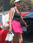 April Love Geary Leggy in Skirt Posing after Her Tennis Class in Malibu