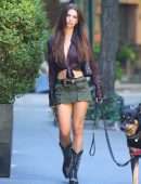 Emily Ratajkowski in Skirt, Walking her Dog in New York