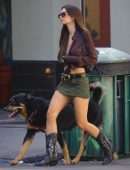 Emily Ratajkowski in Skirt, Walking her Dog in New York