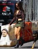 Emily Ratajkowski in Skirt, Walking her Dog in New York