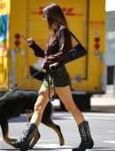 Emily Ratajkowski in Skirt, Walking her Dog in New York