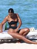 Kelly Rowland Booty in a Black Bikini at the Beach in Miami