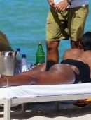Kelly Rowland Booty in a Black Bikini at the Beach in Miami