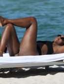 Kelly Rowland Booty in a Black Bikini at the Beach in Miami