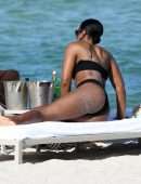 Kelly Rowland Booty in a Black Bikini at the Beach in Miami