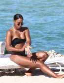 Kelly Rowland Booty in a Black Bikini at the Beach in Miami