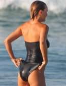Lara Bingle and Phoebe Tonkin in Black Swimsuit at a Beach in Sydney