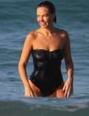 Lara Bingle and Phoebe Tonkin in Black Swimsuit at a Beach in Sydney