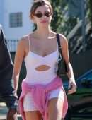 Hailey Baldwin in Workout Shorts, going to the Gym in West Hollywood