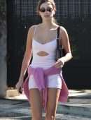 Hailey Baldwin in Workout Shorts, going to the Gym in West Hollywood