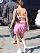 Hailey Baldwin in Workout Shorts, going to the Gym in West Hollywood