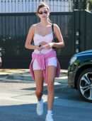 Hailey Baldwin in Workout Shorts, going to the Gym in West Hollywood