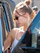 Hailey Baldwin in Workout Shorts, going to the Gym in West Hollywood