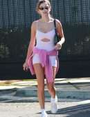 Hailey Baldwin in Workout Shorts, going to the Gym in West Hollywood