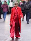 Ashley Roberts in Long Red Jacket, Out in London