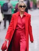 Ashley Roberts in Long Red Jacket, Out in London
