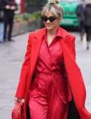 Ashley Roberts in Long Red Jacket, Out in London