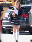 Caylee Cowan Leggy in Skirt on the Set of a Photoshoot in Los Angeles