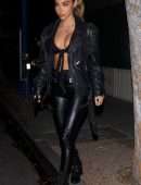 Chantel Jeffries Cleavage in Leather Jacket at Delilah in West Hollywood