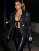 Chantel Jeffries Cleavage in Leather Jacket at Delilah in West Hollywood
