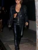Chantel Jeffries Cleavage in Leather Jacket at Delilah in West Hollywood
