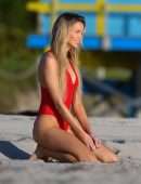 Louisa Warwick in Red Swimsuit for a Photoshoot in Miami