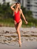 Louisa Warwick in Red Swimsuit for a Photoshoot in Miami