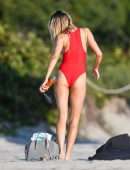 Louisa Warwick in Red Swimsuit for a Photoshoot in Miami