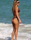Chantel Jeffries Booty in Mehroon Bikini at Beach in Miami