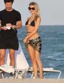 Joy Corrigan Booty in Tiny Thong Bikini on a Yacht at a Beach in Miami
