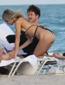 Joy Corrigan Booty in Tiny Thong Bikini on a Yacht at a Beach in Miami