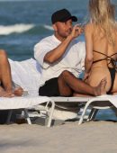 Joy Corrigan Booty in Tiny Thong Bikini on a Yacht at a Beach in Miami