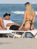Joy Corrigan Booty in Tiny Thong Bikini on a Yacht at a Beach in Miami