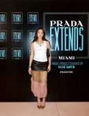 Lily Chee in Translucent Skirt at Prada Art Basel Party in Miami