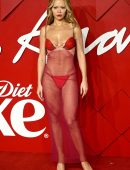 Rita Ora Booty in Red See-Through Dress at The Fashion Awards 2022 Royal Albert Hall in London