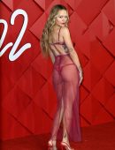 Rita Ora Booty in Red See-Through Dress at The Fashion Awards 2022 Royal Albert Hall in London