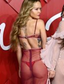 Rita Ora Booty in Red See-Through Dress at The Fashion Awards 2022 Royal Albert Hall in London