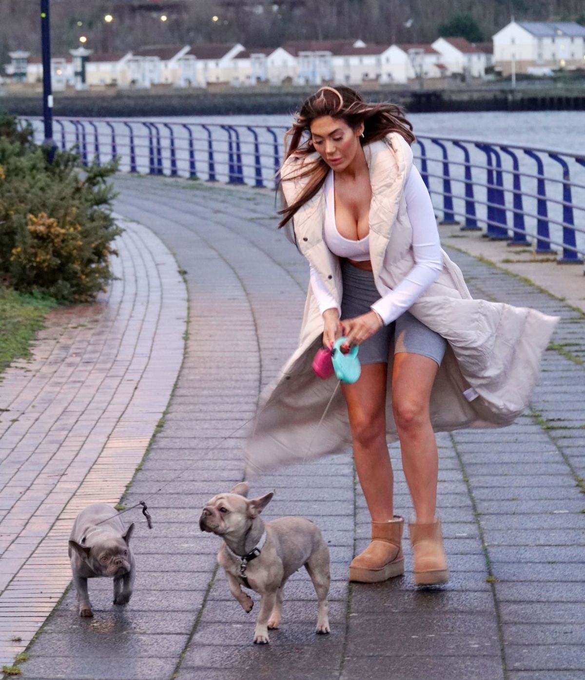 Chloe Ferry - Walking her Dogs in Denim Shorts in Newcastle