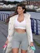 Chloe Ferry - Walking her Dogs in Denim Shorts in Newcastle