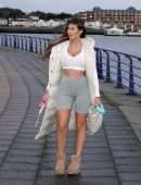 Chloe Ferry - Walking her Dogs in Denim Shorts in Newcastle