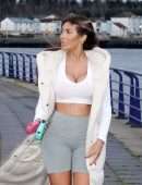 Chloe Ferry - Walking her Dogs in Denim Shorts in Newcastle