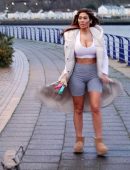 Chloe Ferry - Walking her Dogs in Denim Shorts in Newcastle
