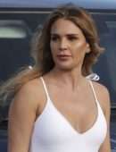 Danielle Lloyd Cleavage Out Tank Top and Payjamas in Birmingham