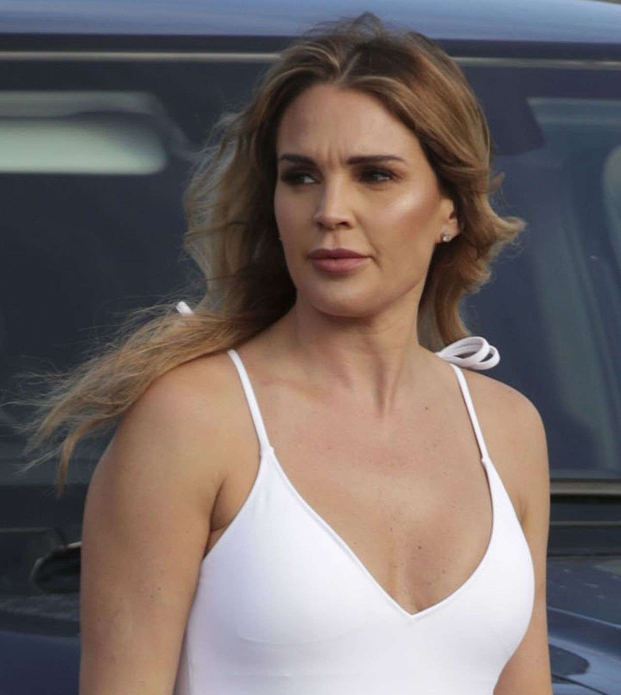 Danielle Lloyd Cleavage Out Tank Top and Payjamas in Birmingham