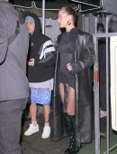 Hailey Bieber Leggy in See-Through Dress at Giorgio Baldi in Santa Monica