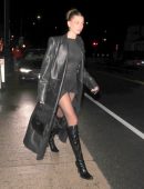 Hailey Bieber Leggy in See-Through Dress at Giorgio Baldi in Santa Monica