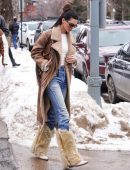 Kendall Jenner in a Long Winter Coat, Out in Aspen