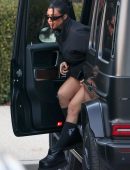 Kourtney Kardashian Leggy in Short Dress in Calabasas
