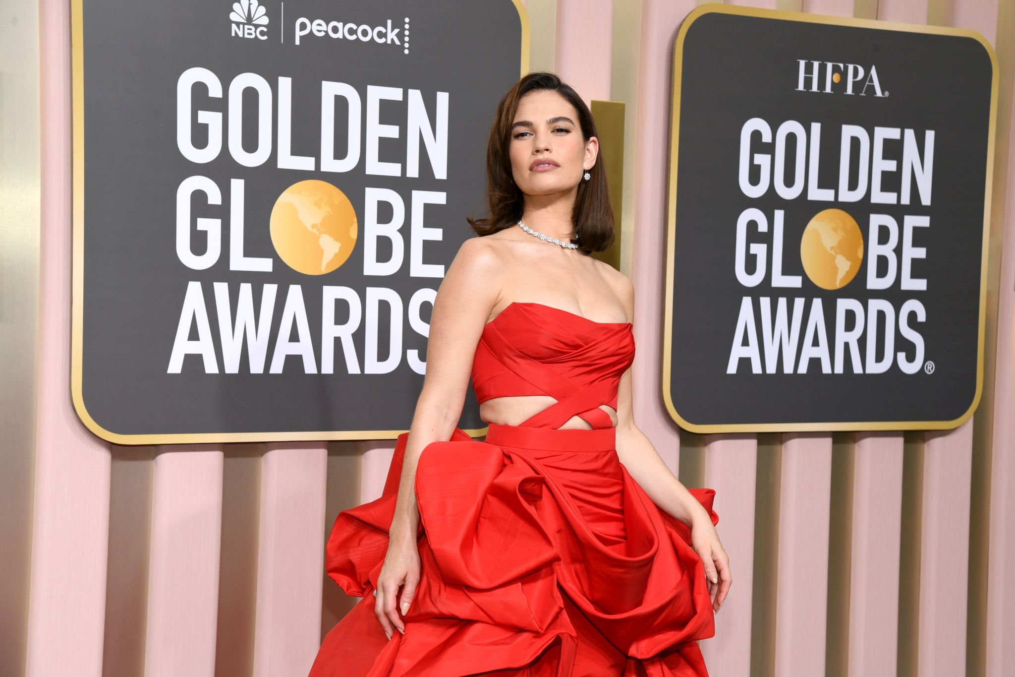 Lily James at 80th Annual Golden Globe Awards in Beverly Hills