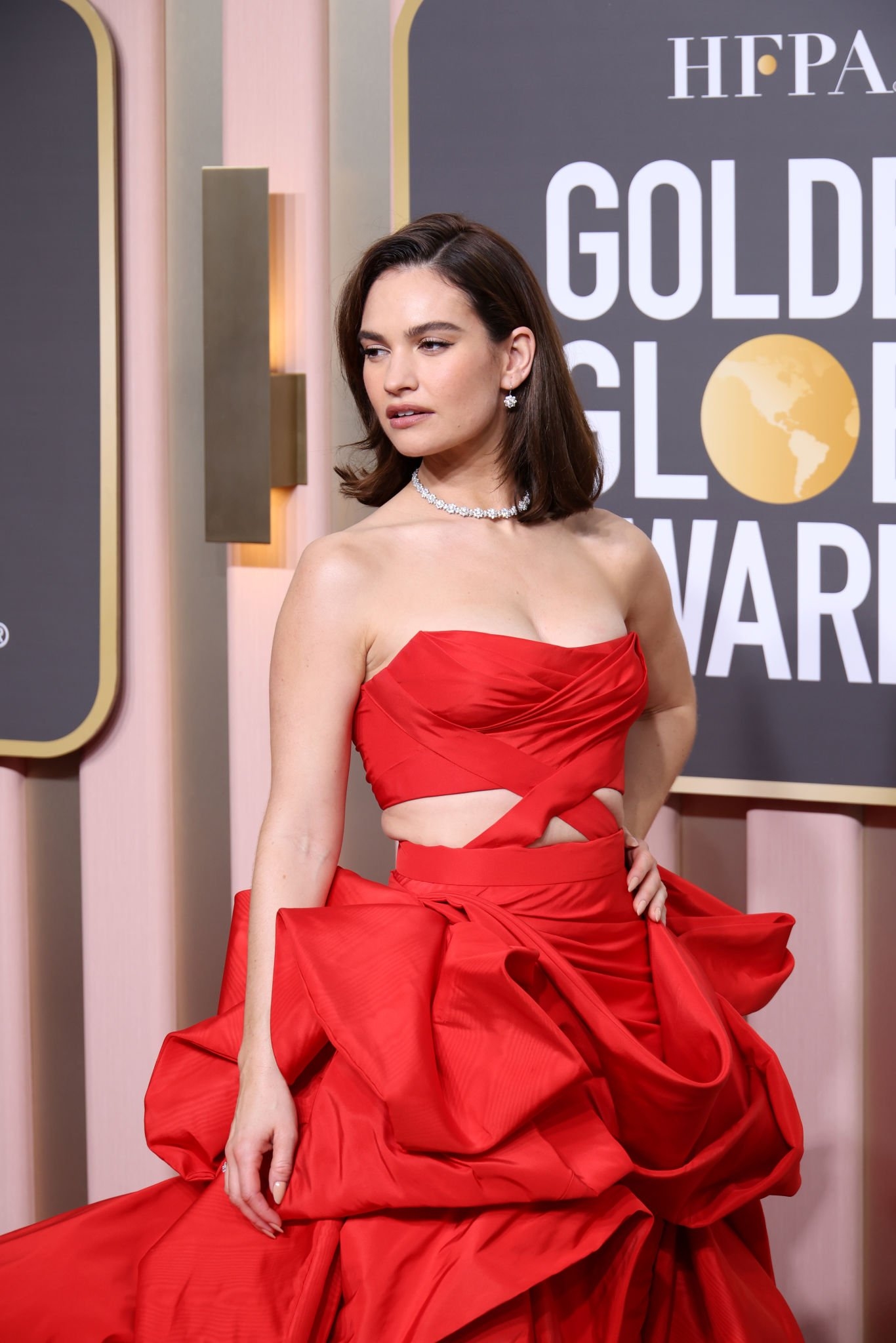 Lily James at 80th Annual Golden Globe Awards in Beverly Hills